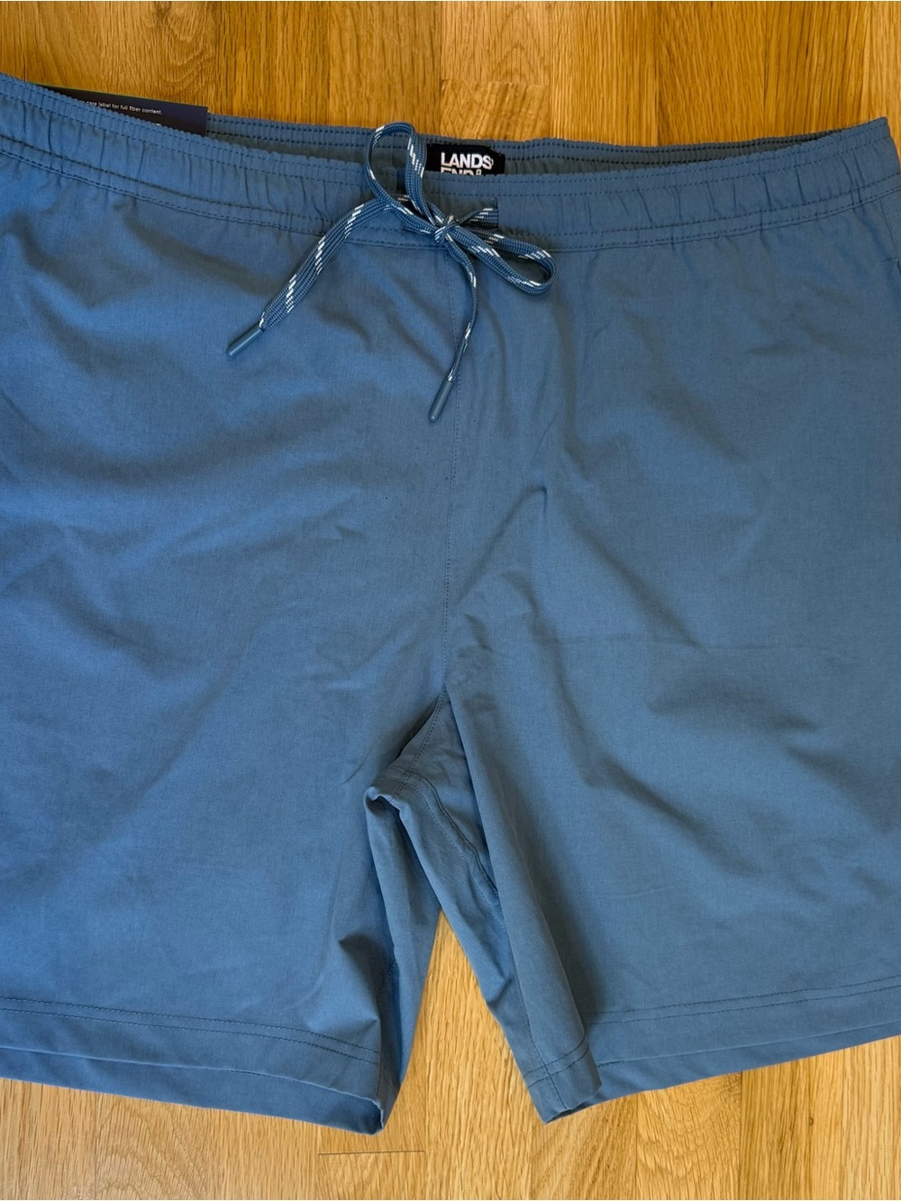 Lands' End Slate Blue Swim Shorts with Drawstring, lining, zippered pocket